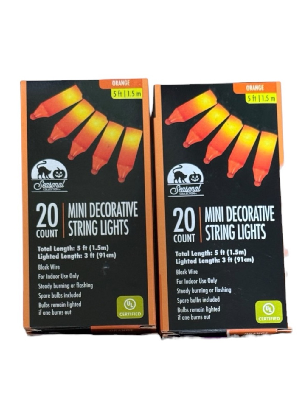 2 Pack Halloween 20 CT Orange 5 Ft String Light Set NWT